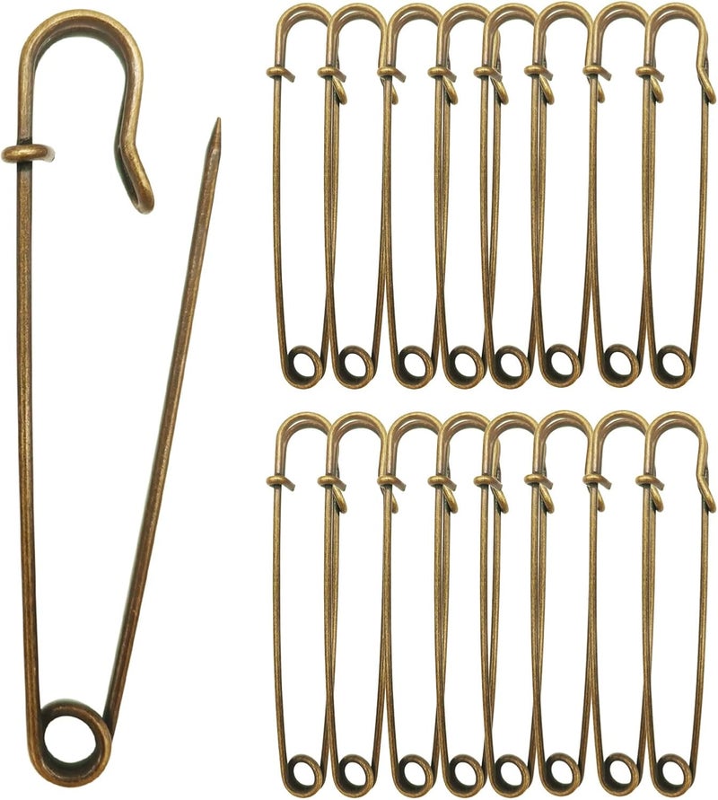 Urmspst Upgraded Large Safety Pins Pack of 15 for Clothes, Leather, Canvas, Blankets, Crafts, Skirts, Kilts - Extra Large Heavy Duty Safety Pins (Bronze) - Image 1